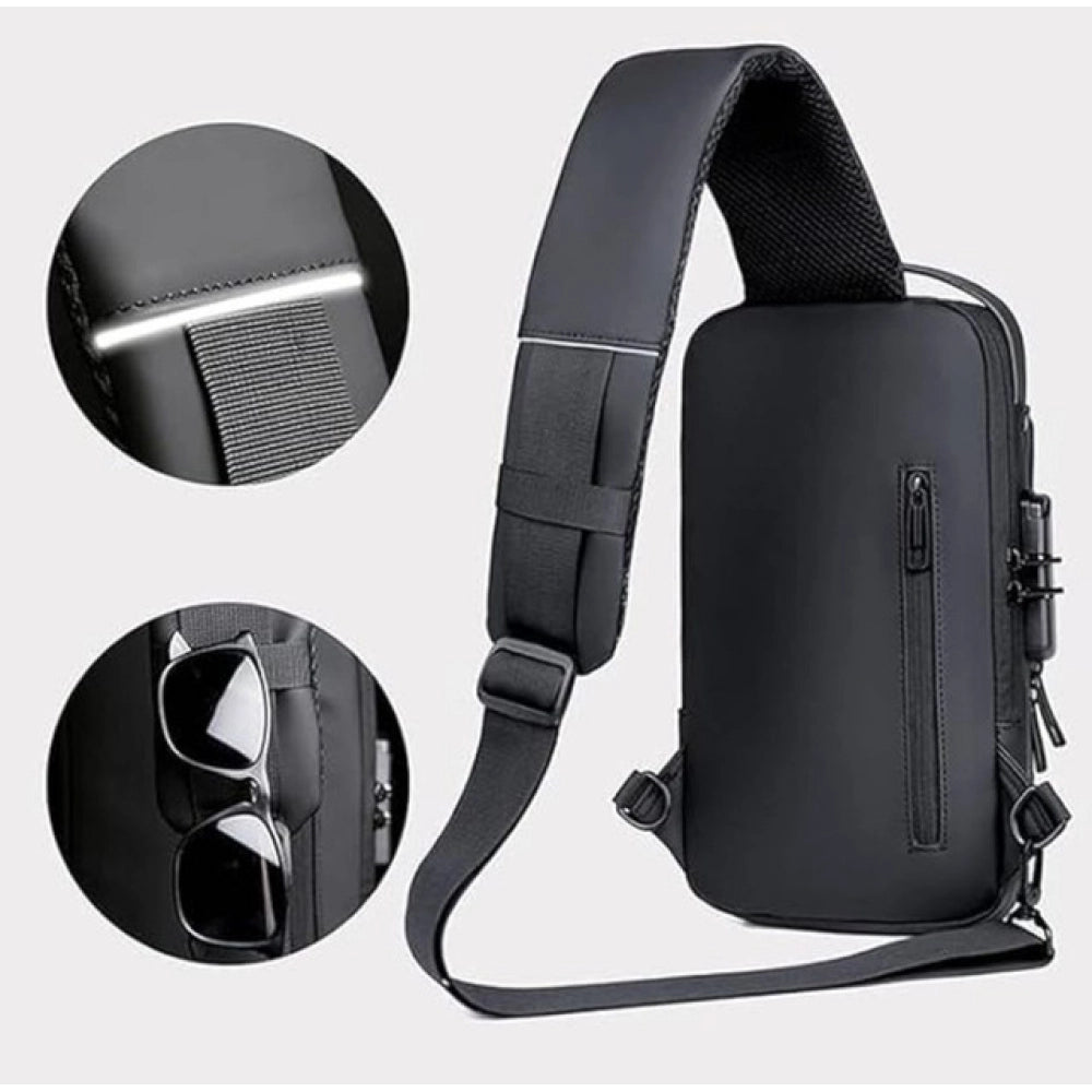 Waterproof Sling Cross Backpack Bag - Black