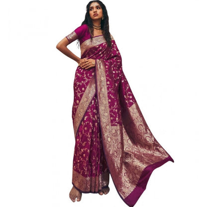 Women's Art Silk Printed Saree With Unstitched Blouse 5.5Mtr (Wine)