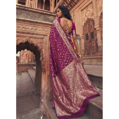 Women's Art Silk Printed Saree With Unstitched Blouse 5.5Mtr (Wine)