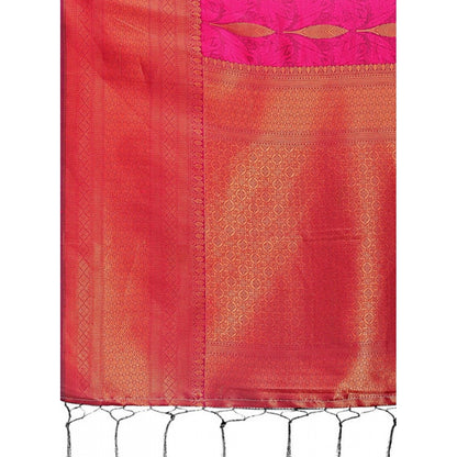 Women's Banarasi Silk Printed Saree With Unstitched Blouse 5.5Mtr (Magenta)