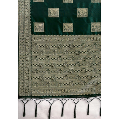 Women's Silk Blend Printed Saree With Unstitched Blouse 5.5Mtr (Dark Green)
