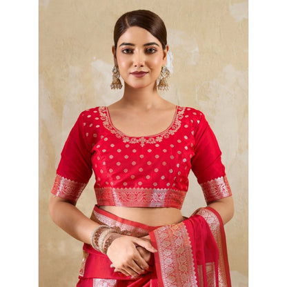 Women's Silk Blend Printed Saree With Unstitched Blouse 5.5Mtr (Red)