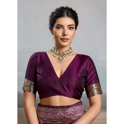 Women's Silk Blend Printed Saree With Unstitched Blouse 5.5Mtr (Wine)