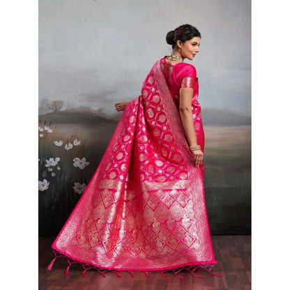 Women's Silk Blend Printed Saree With Unstitched Blouse 5.5Mtr (Pink)