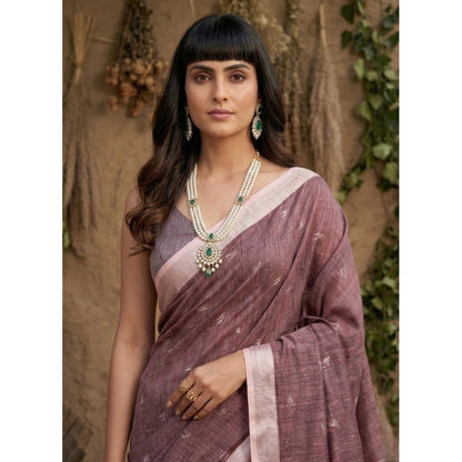 Women's Linen Cotton Printed Saree With Unstitched Blouse 5.5Mtr (Purple)