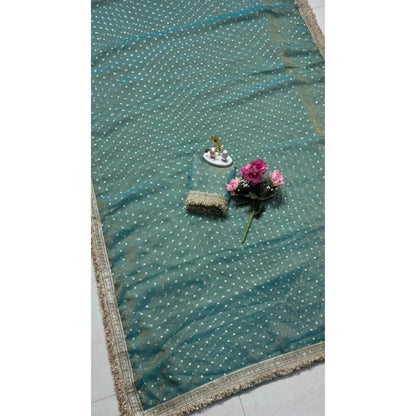Women's Silk Embellished Saree With Unstitched Blouse 5.5Mtr (Green)