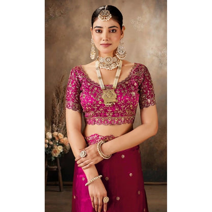 Women's Silk Embroidered Saree With Unstitched Blouse 5.5Mtr (Pink)