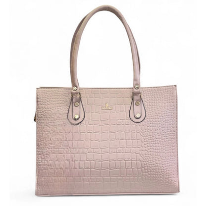 Women's Polyurethane Croco Shoulder Tote Bag (Beige)