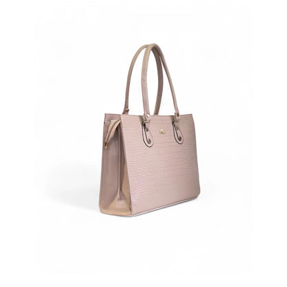 Women's Polyurethane Croco Shoulder Tote Bag (Beige)