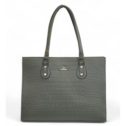 Women's Polyurethane Croco Shoulder Tote Bag (Green)