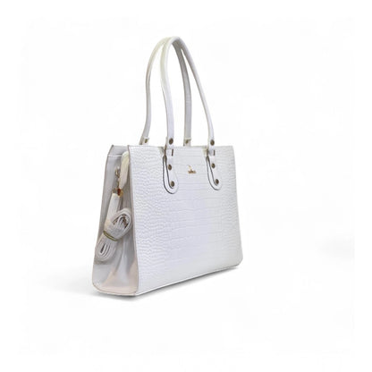 Women's Polyurethane Croco Shoulder Tote Bag (White)