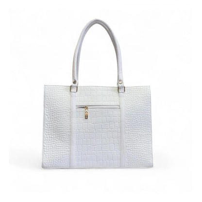 Women's Polyurethane Croco Shoulder Tote Bag (White)