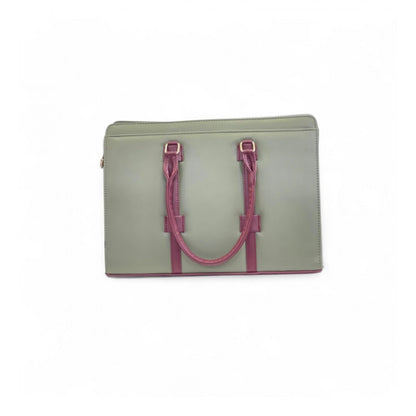 Women's Polyurethane Solid Structured Shoulder Tote Handbag (Sage Green-Burgundy)