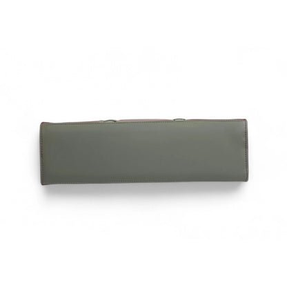 Women's Polyurethane Solid Structured Shoulder Tote Handbag (Sage Green-Burgundy)