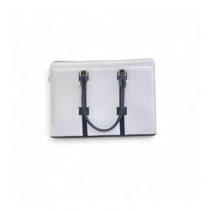 Women's Polyurethane Solid Structured Shoulder Tote Handbag (Cream-Navy Blue)