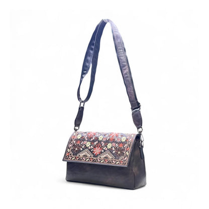 Women's Polyurethane Floral Embroidered Crossbody Sling Bag with Adjustable &amp; Removable Strap (Coffee)