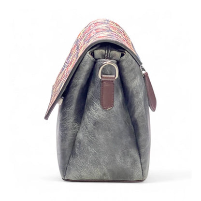 Women's Polyurethane Floral Embroidered Crossbody Sling Bag with Adjustable &amp; Removable Strap (Grey)