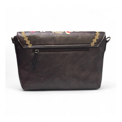 Women's Polyurethane Floral Embroidered Crossbody Sling Bag with Adjustable &amp; Removable Strap (Coffee)