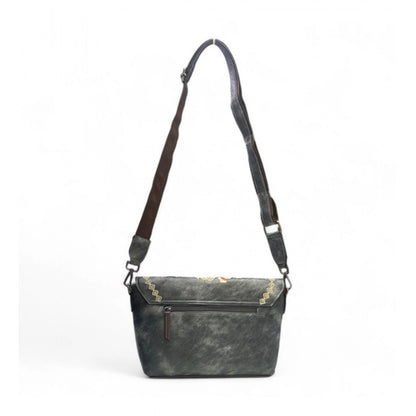Women's Polyurethane Floral Embroidered Crossbody Sling Bag with Adjustable &amp; Removable Strap (Grey)