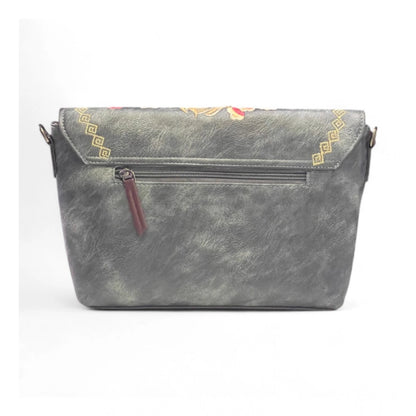 Women's Polyurethane Floral Embroidered Crossbody Sling Bag with Adjustable &amp; Removable Strap (Grey)