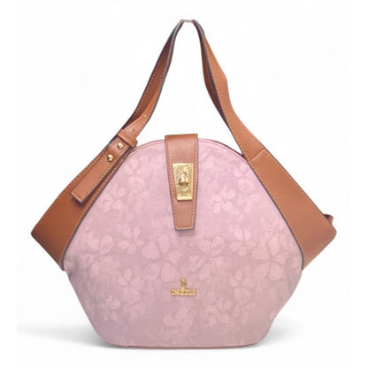 Women's Polyurethane Floral Printed Hexagonal Satchel Handbag with Adjustable Strap (Pink)