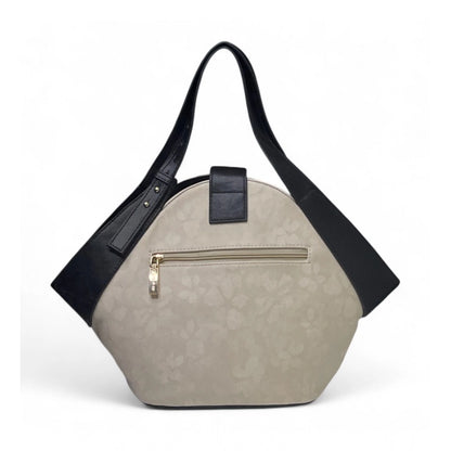 Women's Polyurethane Floral Printed Hexagonal Satchel Handbag with Adjustable Strap (White)