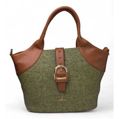 Women's Polyurethane Textured Two-Tone Tote Handbag with Adjustable &amp; Removable Strap (Green)