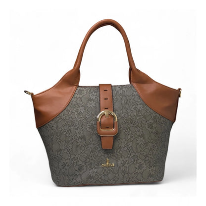Women's Polyurethane Textured Two-Tone Tote Handbag with Adjustable &amp; Removable Strap (Grey)