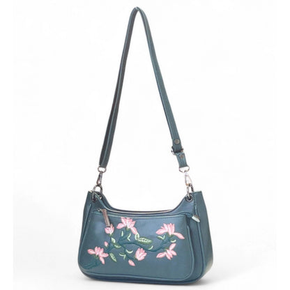 Women's Polyurethane Floral Embroidered Crossbody Sling Bag with Adjustable &amp; Removable Strap (Light Blue)