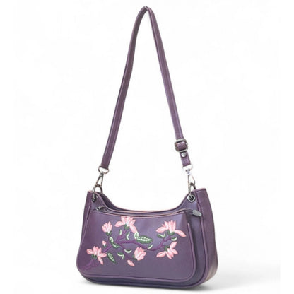 Women’s Purple Floral Embroidered Crossbody Sling Bag with Adjustable & Removable Strap