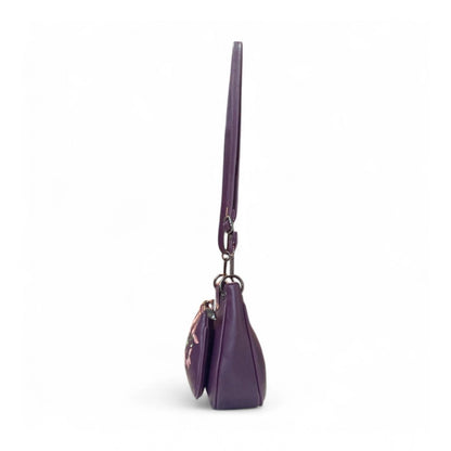 Women’s Purple Floral Embroidered Crossbody Sling Bag with Adjustable & Removable Strap